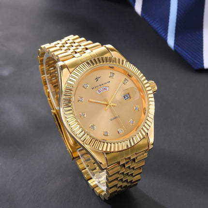 Classic Men's Steel Strap Luxury Wristwatch Business Calendar Stainless Steel Round Male Quartz Watches Clock Wristwatches ﻿