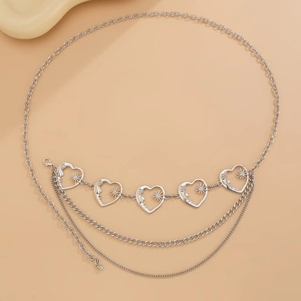 KunJoe Fashion Love Heart Adjustable Belt Multilayer Metal Chain Belly Waist Chain Women Hip Hop Skirt Waistband Y2K Accessories