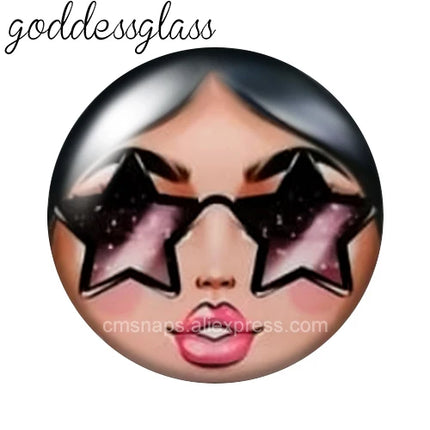 Matryoshka Doll Face Girl Sunglasses 12mm/18mm/20mm/25mm Round photo glass cabochon flat back Making findings Jewelry