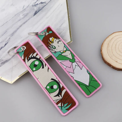 Sailor Moon Keychain Usagi Anime Embroidery Key Tag Motorcycles Cars Backpack Chaveiro Keychain Fashion Key Ring Friends Gift
