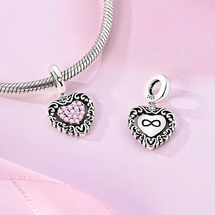 Charm Bead 925 Sterling Silver Heart Starry Sky Family Mother-Daughter-Sister Charm Fit Bracelets Pendant Women DIY Jewelry Gift