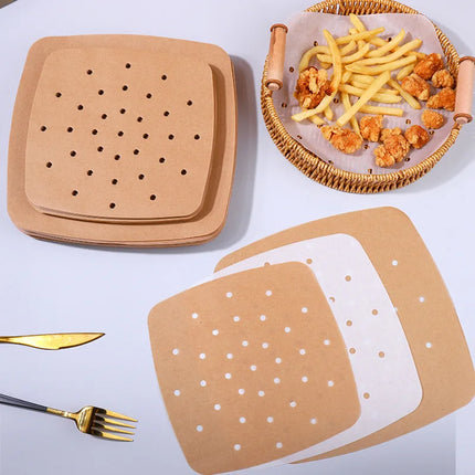 50/500PCS Disposable Air Fryer Paper Steamer Liner Perforated Parchment Baking Papers Non-Stick Steaming Mat Oil-absorbing Paper