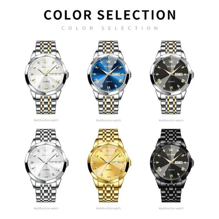 OLEVS Men's Watches Rhombus Mirror Original Quartz Watch for Man Waterproof Luminous Stainless Steel Wristwatch Male Date Week