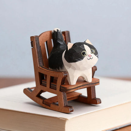 Cute Golden gradient Cat Figurine Decorative Wooden Ornament Miniature Kitten Home Bedroom Office Desk Decoration Gift Statue