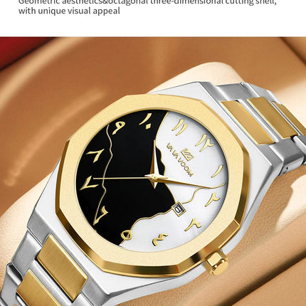Top Brand Men Watch Marble Dial 42mm Arabic Scale Clock Silver Stainless Steel Quartz Movement Sports Business Wristatch for Men