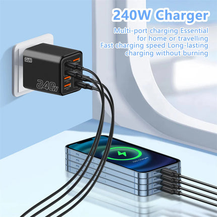 240W 8 Port USB C Charger PD Fast Charging Charger Wall Adapter EU/US/UK Plug Charger Quick Charge 3.0 Multi Ports Power Adapter