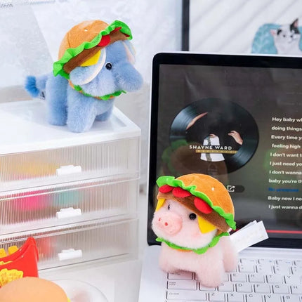 Ultra-Soft PP Cotton Burger Animal Plushie Short Fabric Exquisite Embroidery Kawaii Foodie Key Chain Vivid Realistic Colors