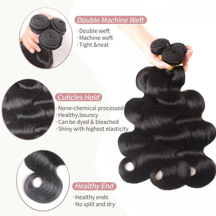 Body Wave 3 Bundles with Frontal Human Hair Natural Black Color 3 Bundles with 13x4 HD Lace Frontal Brazilian Virgin Human Hair