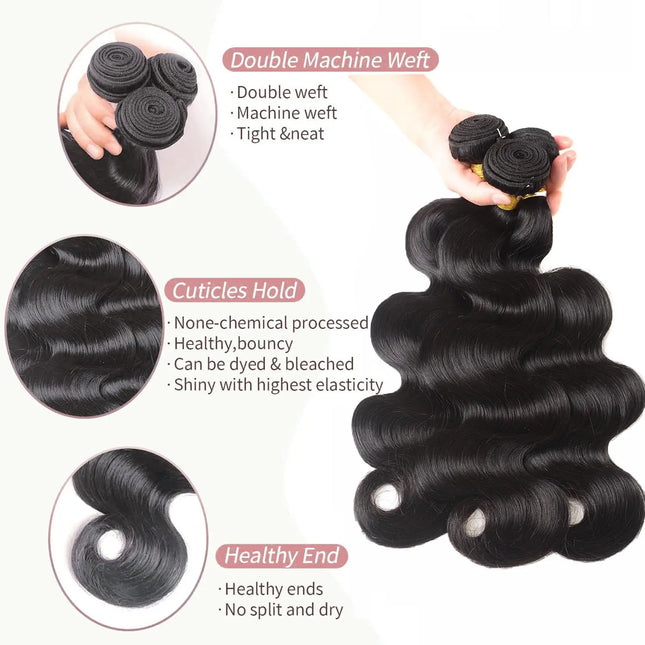Body Wave 3 Bundles with Frontal Human Hair Natural Black Color 3 Bundles with 13x4 HD Lace Frontal Brazilian Virgin Human Hair