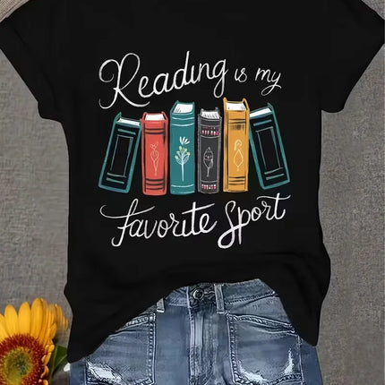 Women's Black Short Sleeve T-Shirt "I Like Books More Than I Like People"Front Print with Floral Book Design Top for Book Lovers