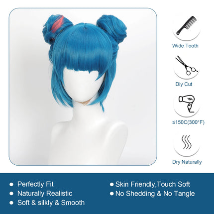 Cosplay Wig Arcane Anime Wig Jinx Bule with Pink Game Role-Playing Wig Synthetic Wig with Wigcap