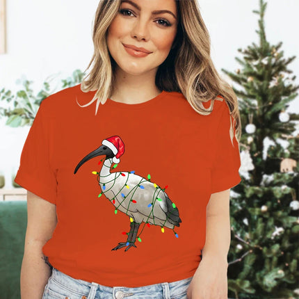 Womens Christmas T-shirt Festive Bin Chicken Graphic Print Tees Trendy Christmas Chicken Printed Women Fashion Casual T-shirts