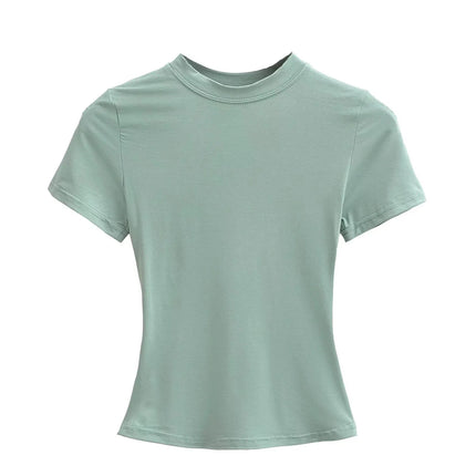 2025 New High Quality Casual T-shirt Sexy Slim Short Sleeves Fashion Trend Solid Women's Clothing Y2K Tops