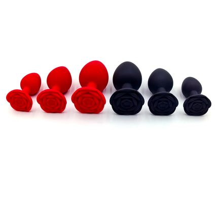 Rose Silicone Anal Plug,Beginner To Expert,3 Size Red And Black Butt Plug,G-Point Massage,sexual wellness,adult pleasure,sex toy