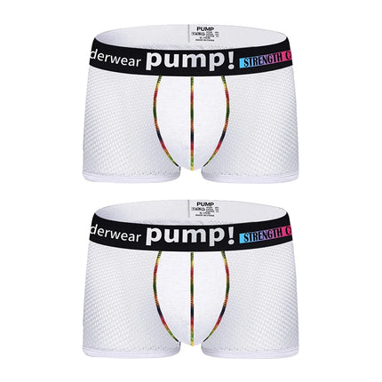 Men's PUMP! Mesh Boxer Briefs U Convex Pouch Rainbow Stitching Elastic Waistband Breathable Quick Dry Underwear