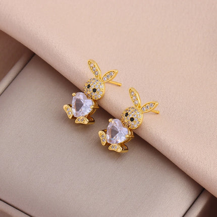 New 316L Stainless Steel Cute Zircon Rabbit Necklaces Earrings For Women Trendy Female Jewelry Set Girls Fashion Clavicle Chain