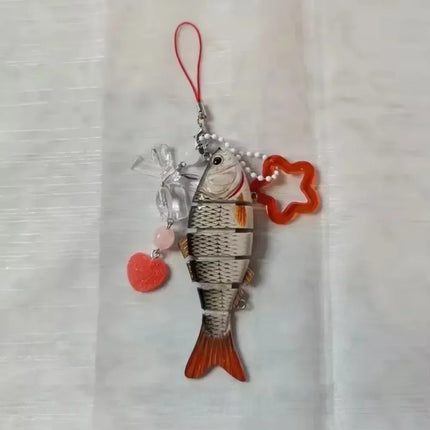 New Plastic Fish Keychain Multi Jointed Simulation Fish Hook Key Chain Backpack Pendant Gifts