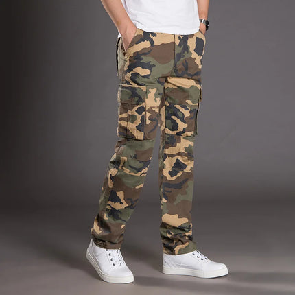 2025 Cotton Multi Flap Pockets Men's Straight Leg Cargo Pants Loose Casual Outdoor Pants Men's Work Pants For Hiking Tactical
