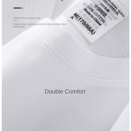 Beige 300g Heavyweight Cotton Short Sleeved T-shirt Summer Round Neck Loose and Base Shirt for Men Women Basic Tee