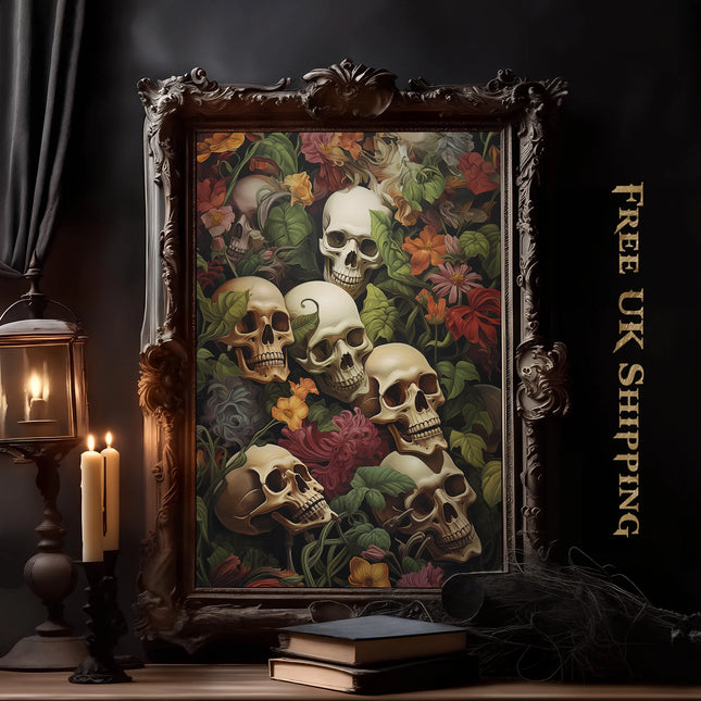 Victorian Vintage Horror Posters Prints Gothic Skull Books And Flowers Dark College Art Canvas Paintings Living Room Home Decor