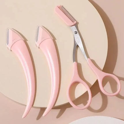 Eyebrow Trimmer Set,Curved Eyebrow Razor,Eyebrow Scissors With Comb,Convenient Easy Beauty Tools For Beginners