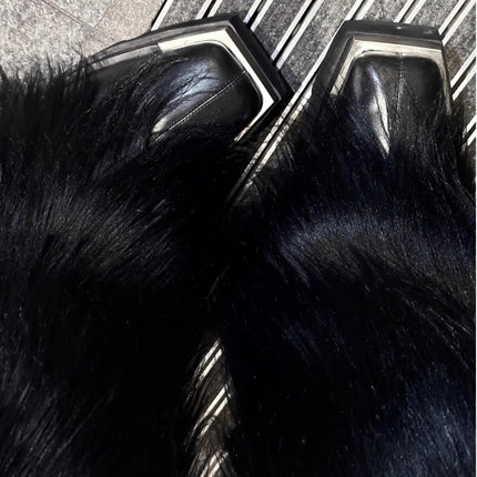 Mauroicardi Autumn Winter Long Black Thick Warm Hairy Shaggy Faux Fur Wide Leg Pants for Mens Luxury Designer Clothes Streetwear