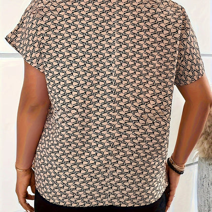 Plus Size Summer Women Elegant Print Shirt Casual Fashion V Neck Tops Office Lady Loose Clothing