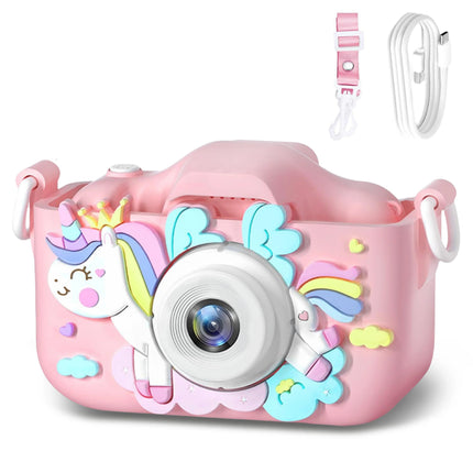 1080P Kids Camera Dual Lens Selfie Digital Camera for Children 12 Pink Styles Video Recorder Toy with Silicone Case Birthday Gif