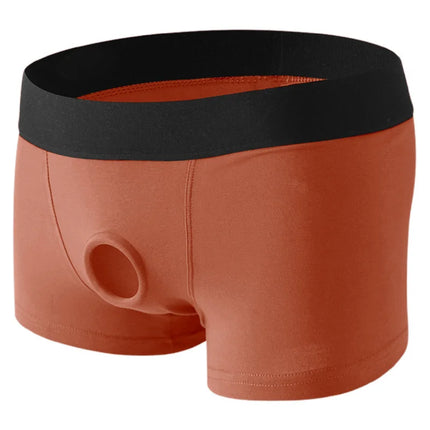 Men Trunks Silicone Ring Boxer Panties Delay Lock Essence Hole Underwear Underpants Hollow Breathable Gay Tangas Hombre