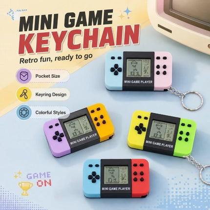1pc Classic Tetri Handheld Game Console Keychain Retro Portable Nostalgic Puzzle Toy for Men And Women mini keychain pendant Toy
