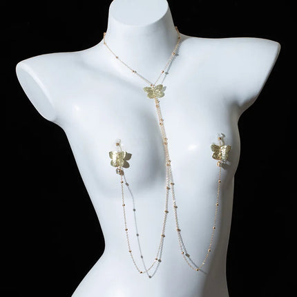 Female Gold Breast Clip Adjustable Butterfly Style Body Chain Fashion Accessory Massage Nipple SM Prop Adult Sextoy Sexy Shop18+