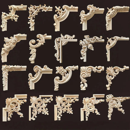 Wood Applique Corner Natural Floral Wood Carved Figurine Craft Home Decoration Accessories Background Wall Decoration Decal