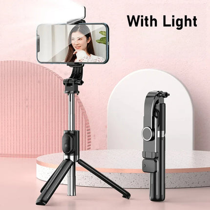 Bluetooth Remote Extendable Selfie Stick Tripod Stand for iPhone Samsung, Tiktok Live Streaming Portable Telescopic Phone Stand