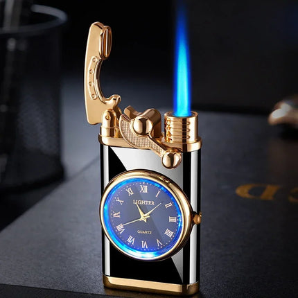 Rocker Arm Watch Metal Unusual Gas Lighters Jet Butane Torch Lighter Windproof Cigarette Cigar Lighter Gadgets for Men