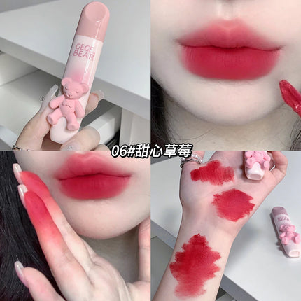 Cute Little Bear Lip Glaze Mist Face Matte Velvet Lipstick Holding Makeup Whitening Lip Cream Coloring Lip Color