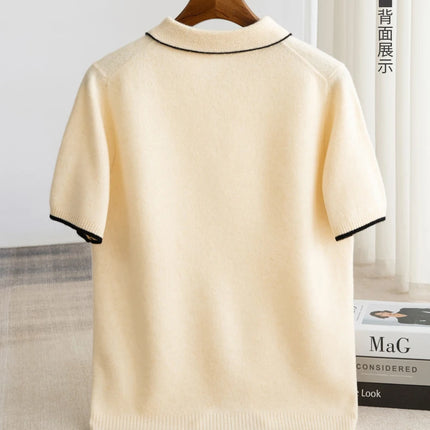 100% Merino Wool T-shirt Men's POLO Collar Short Sleeve Pullover 2025 Spring/Autumn New Fashion Knit Business Casual Sweater Tee