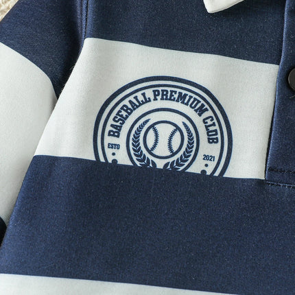 Four-Season Style Baby Boy Striped Polo Shirt + Denim Pants, Classic and Timeless Striped Design, Suitable for Everyday Wear and Outings