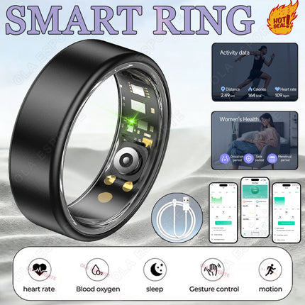All Size（6-14） Smart Ring for Women Men Healthy Heart Rater Blood pressure Monitor Waterproof Take Photo Control Smartring Sport