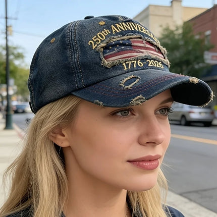 250th Anniversary of American Independence Commemorative Cowboy Ripped Baseball Cap, Patriotic Baseball Cap, Adjustable