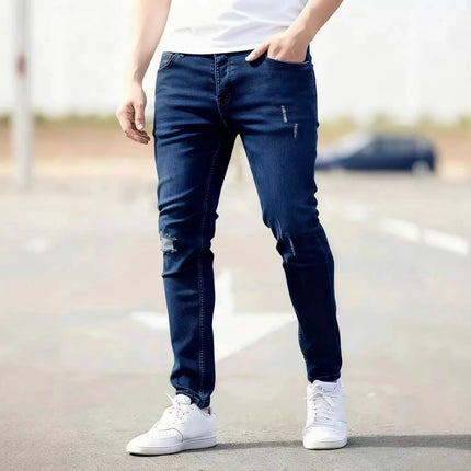 2026 New Fashion Men's Skinny Ripped Jeans Mid Waist Stretch Denim Pants Male's Slim Trousers with Pocket Casual Soft Streetwear