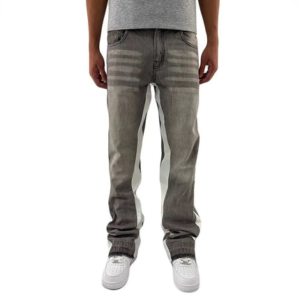 Washed Micro-Flare Gray Stitching Jeans, Suitable for Both Men and Women, Can Be Worn as Long Pants or Shorts, Comfortable