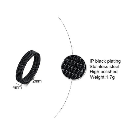 2025 Fashion New Mens Modern Stainless Steel Mesh Band Ring 4mm 8mm Wide For Men Women Retro Jewelry Gift Wholesale