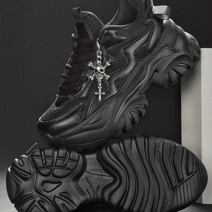 Women's outdoor four seasons fashion casual shoes Black platform high heels women's Halloween punk style light women's sneakers