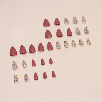 Fresh Flower 24 Pcs Press on Nails Pink Nail polish Glossy Artificial Finger Manicure Reusable False Nails for Women
