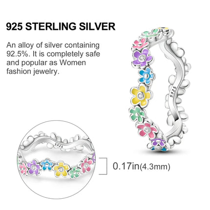 Original 925 Sterling Silver Ring Colorful Diamonds Cubic Zircon Finger Ring For Women Jewelry Wedding Engagement Birthday Gift