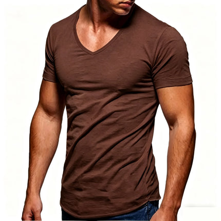 Men 100% Cotton T Shirt Casual Soft Fitness Tops Summer Thin Tee Home Clothing V-Neck Short Sleeve Black White T-Shirt for Men