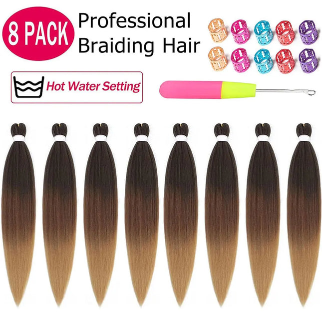 26" Pre-Stretched Braiding Hair Soft Ombre Braiding Hair for Black Women Hot Water Setting Synthetic Braiding Hair Extensions