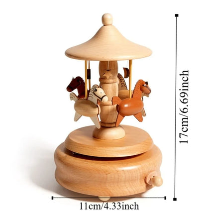 Wooden Material Wooden Carousel Music Box Ballet Dancing Girl Rotating Carousel Rotatable Music Box Vintage Style Retro Design