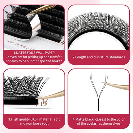 FADVAN YY Eyelashes Extension 2D/3D Faux Mink L+/L/LU(M)/C/D/DD 8-15mm Black/Brown Premade Fan Lashes Extension Makup Tools