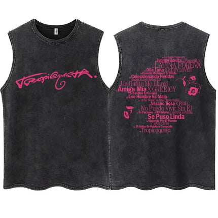 Wash KAROL G 2025 New Album Tropicoqueta Tank Tops Men Women Aesthetic T Shirt Casual Oversized 100% Cotton Sleeveless T Shirts